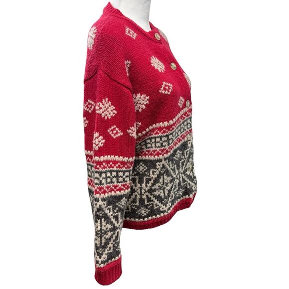 Eddie Bauer Cardigan Sweater Crew Red Nordic Wool Alpaca Buttons Women Size S P - Picture 5 of 7